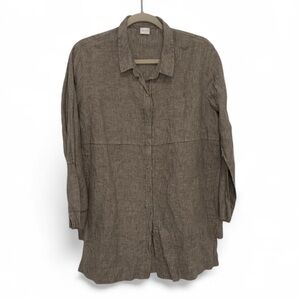 Poetry Taupe Brown Linen Long Sleeve Button Down Tunic Top
